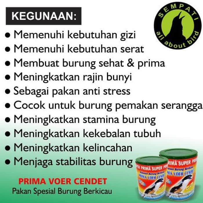 Dapatkan Prima Voer Cendet Pakan Burung Murai Kacer Jalak Dll
