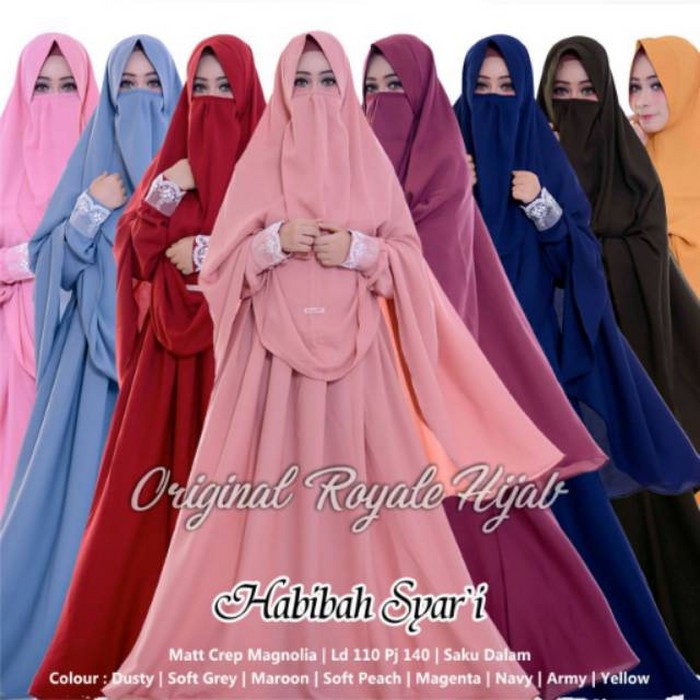 Baju Gamis Wanita Terbaru Polos Habibah Syari Ori Royale Plus Cadar