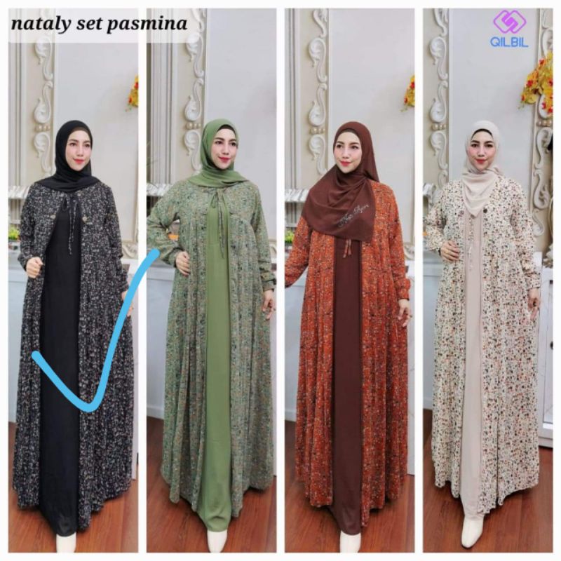 nataly gamis setelan pasmina warna bata