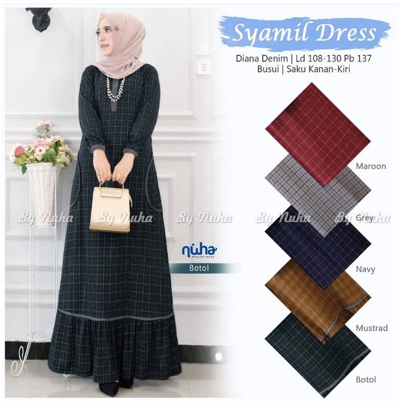 SYAMIL Dress - Gamis Denim Diana Terbaru LD102+ Busui Saku / asmara Maxy / R.25 - 222-6003