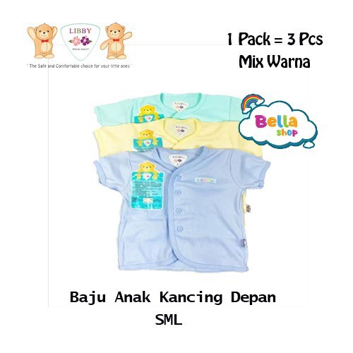 3pcs LIBBY  Baju  Anak  Kancing Tengah Lengan Pendek Polos  