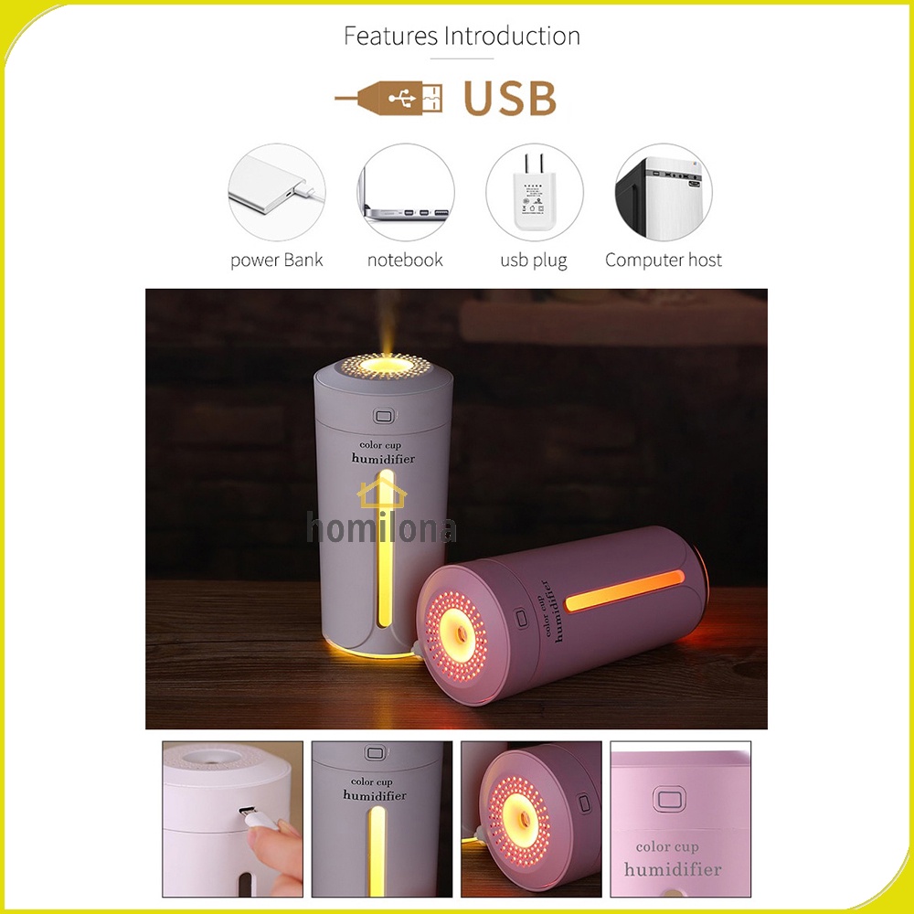 Humidifier Diffuser Aromaterapi Mobil 230ml Taffware HUMI SPT-001 Gray Pink Alat Pengharum Ruangan Pelembab Udara Minyak Essential Oil Aromatherapy Ultrasonic