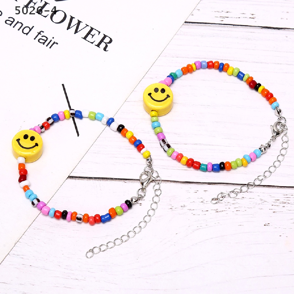 5026-4 Gelang Tangan Manik-Manik Motif Smiley Face Warna-Warni Ala Boho Untuk Wanita / Hadiah