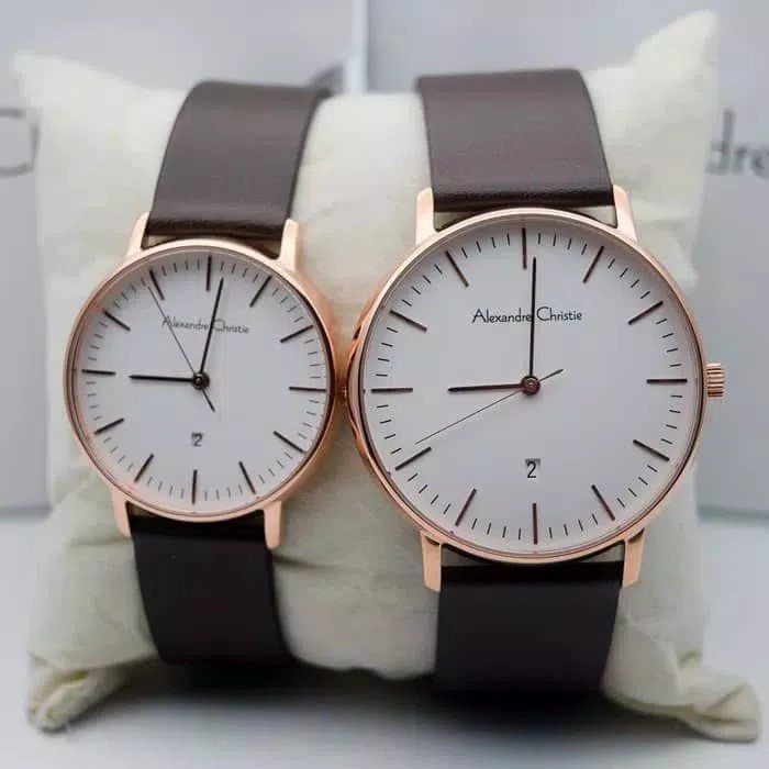 Jam Couple Ac Alexandre Christie 8420 Leather Brown Original Best Quality