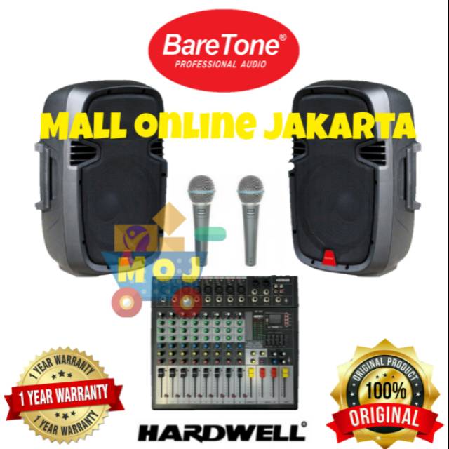 Paket speaker aktif baretone 15 inch mixer hardwell original bluetooth karaoke sound system