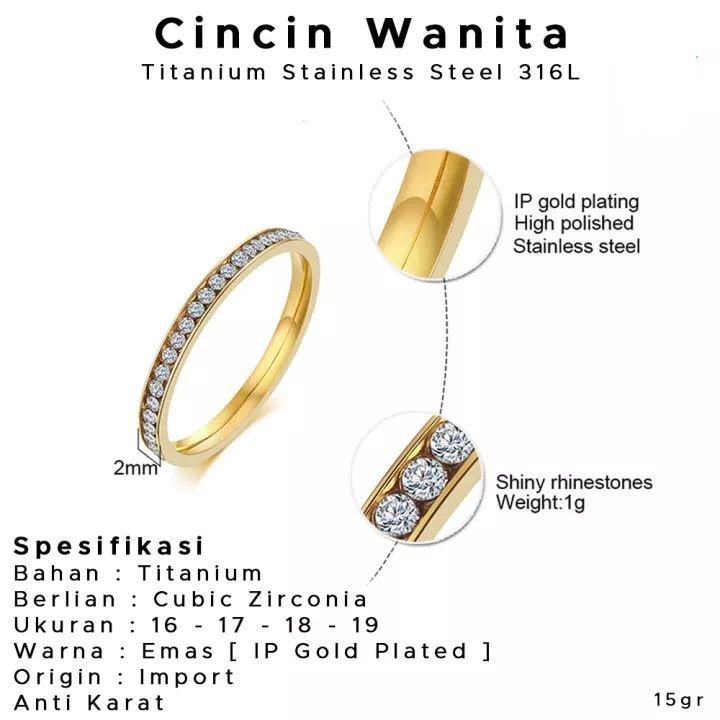 Cincin titanium wanita berlapis emas permata sekeliling termurah