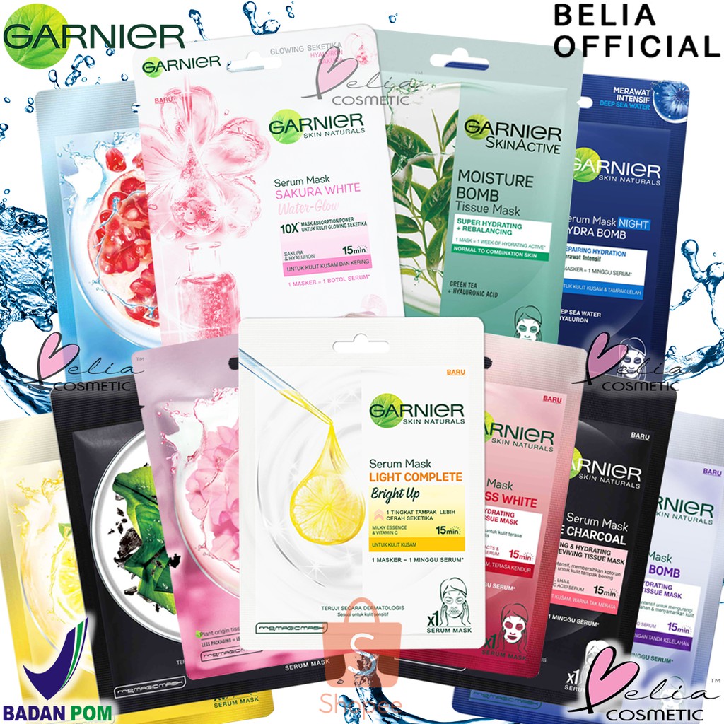 ❤ BELIA ❤ Garnier Sheet Sheets Mask All Variant Hydra Bomb | Serum |  Bright Up | Hydrabomb Masker ✔️BPOM