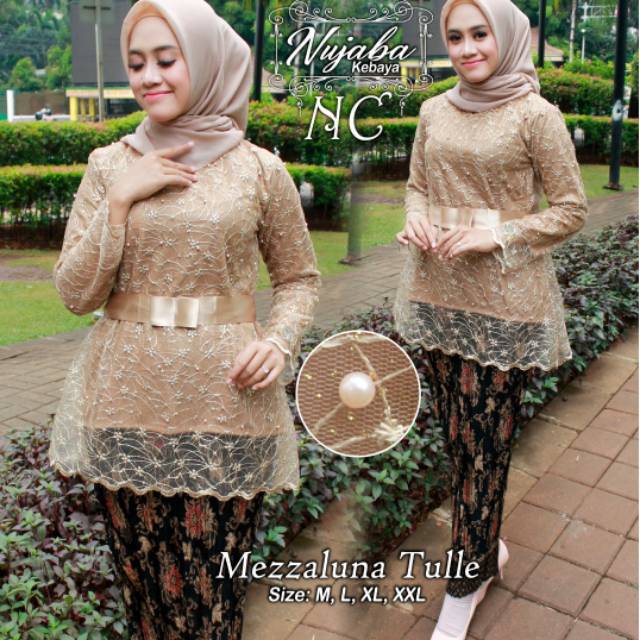 TERBARU!!! setelan kebaya bordir tille mutiara / kebaya modern / kebaya tunangan / dusty / abu /gold
