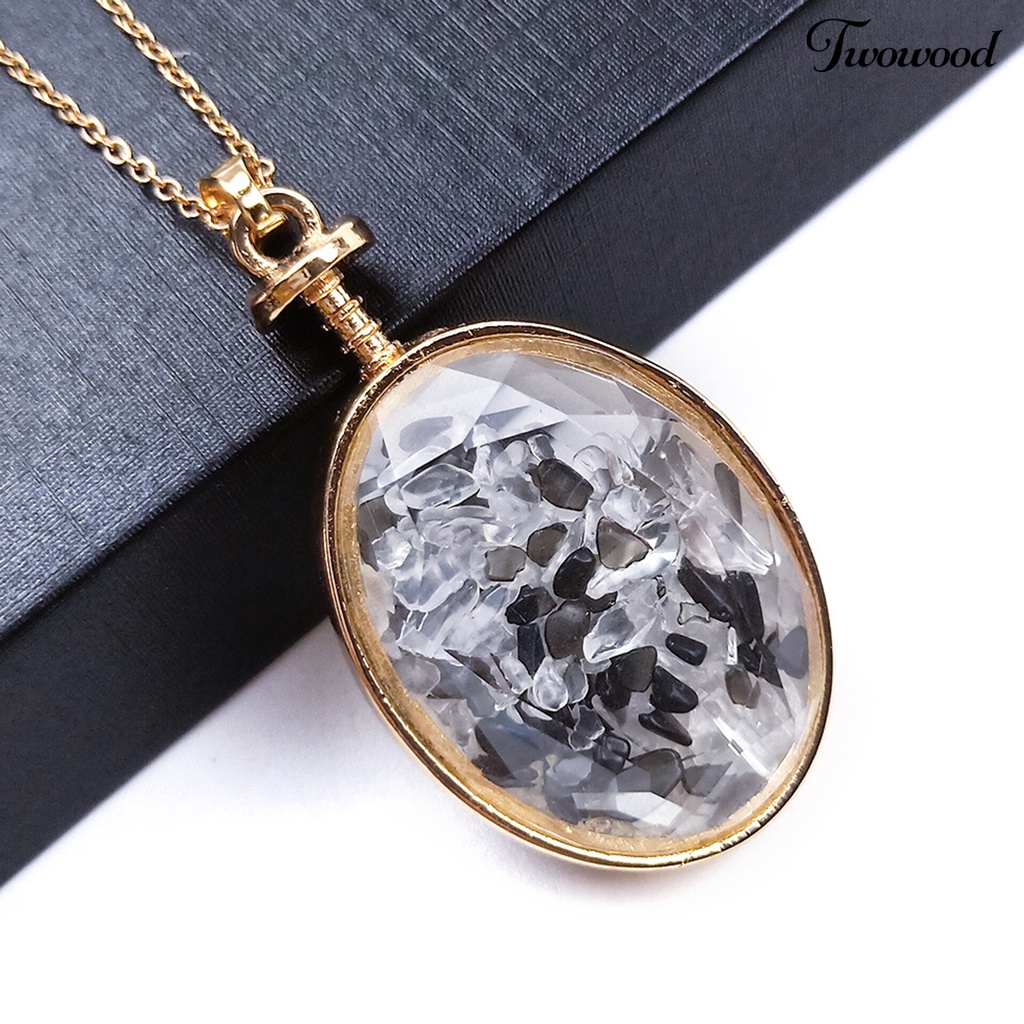 Twowood Oval Shape Transparent Glass Necklace Pendant Alloy Natural Stone Wish Bottle Pendant Charm Gift