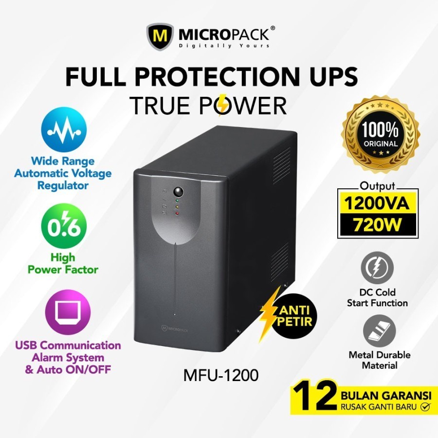 Micropack UPS Anti petir 1200VA / 720WATT Battery 7 Ah (MFU-1200)