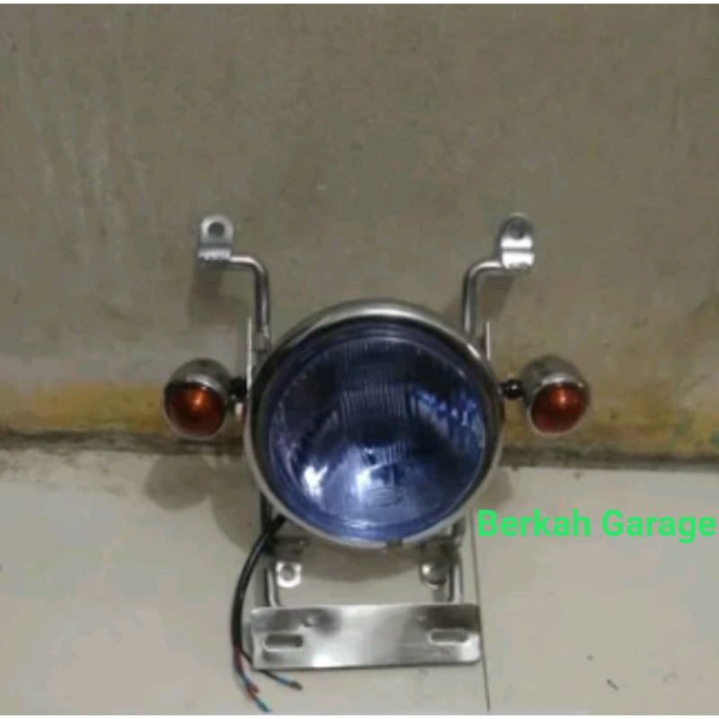 Hedlamp Lampu Depan Bulat Crum Plus Breket Dan Sen Bulat Mini Crum Sepasang Rx-King Hrg