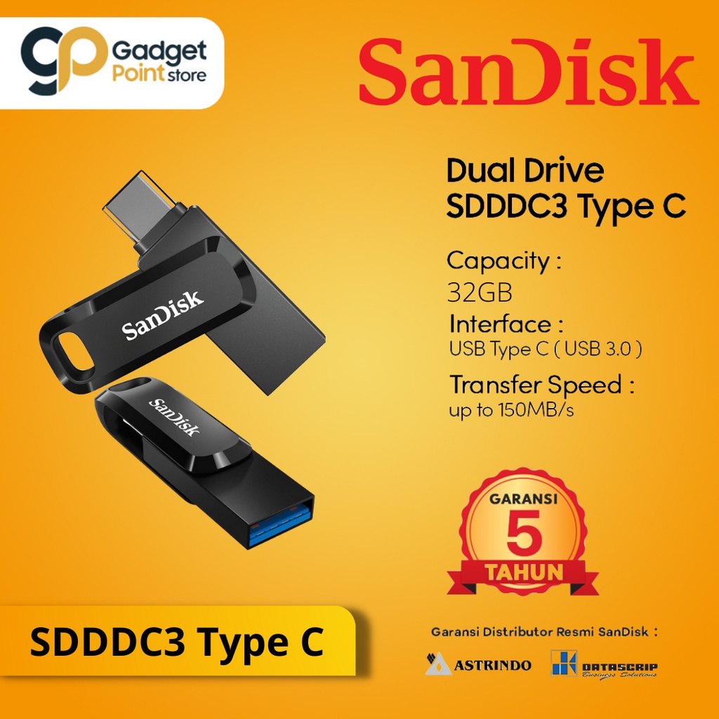 Flashdisk 32GB | SanDisk Ultra Dual Drive Go USB Type C Flashdisk Sdddc3 32GB - Garansi Resmi