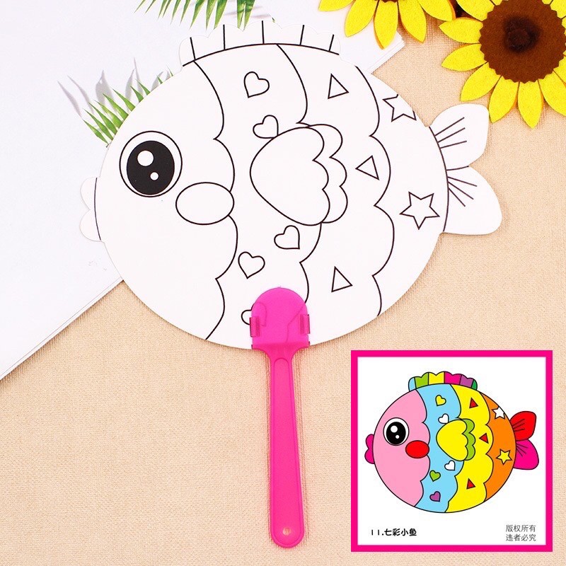 DIY MEWARNAI KIPAS MAINAN EDUKASI CRAFT KERAJINAN TANGAN EDUTOYS SOUVENIR GOODIE BAG HADIAH ULTAH-Fish