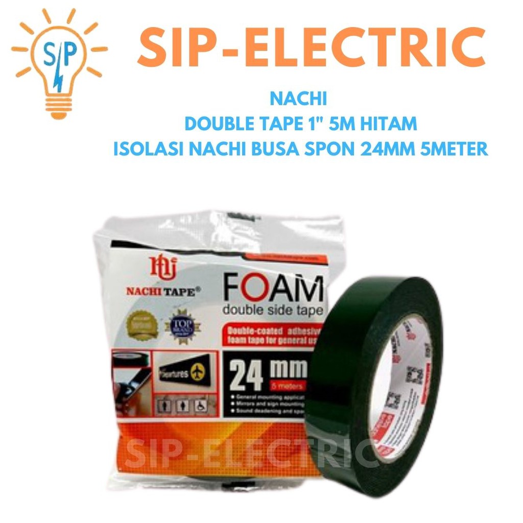 Nachi Double Tape 1" 5M Hitam / Isolasi Nachi Busa Spon 24Mm 5Meter