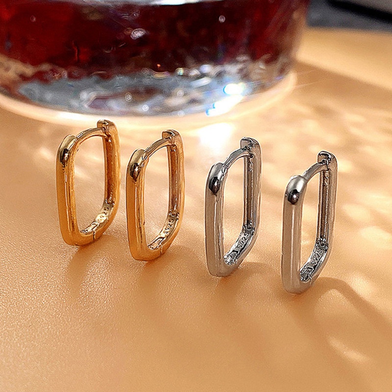 Anting 925 Sterling Silver Bentuk U 18K Gold Glossy Untuk Wanita