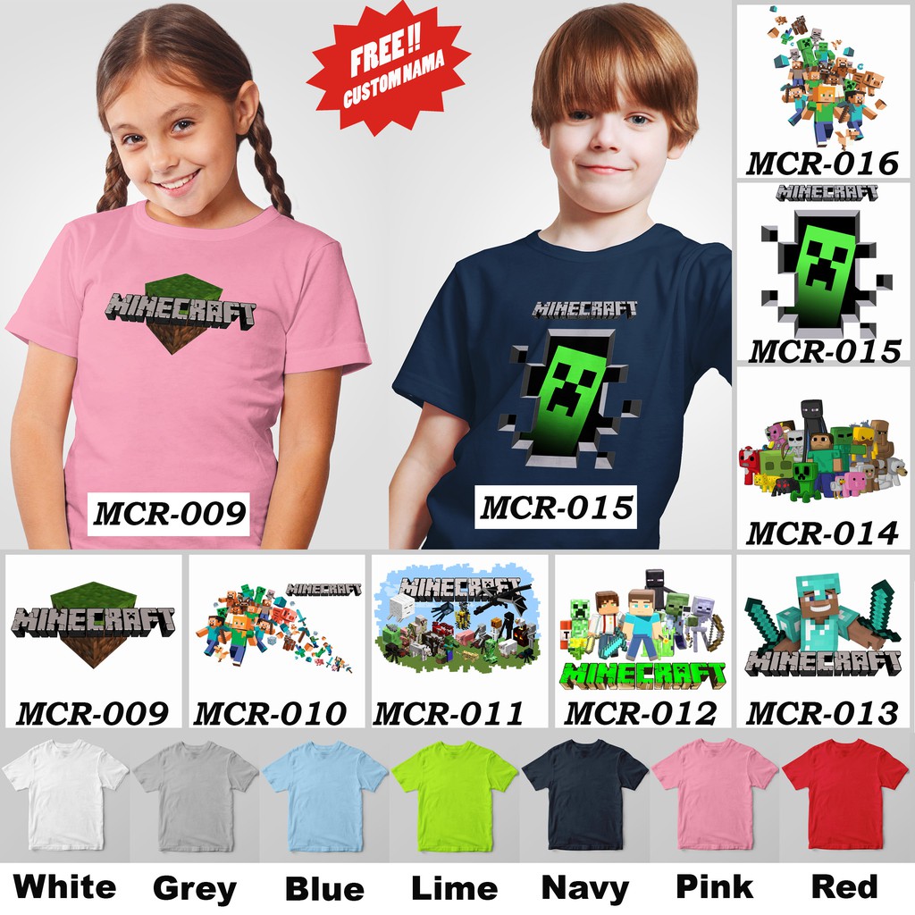 [FREE NAMA !!] Kaos Anak &amp; Family Game Minecraft 100% COTTON PREMIUM