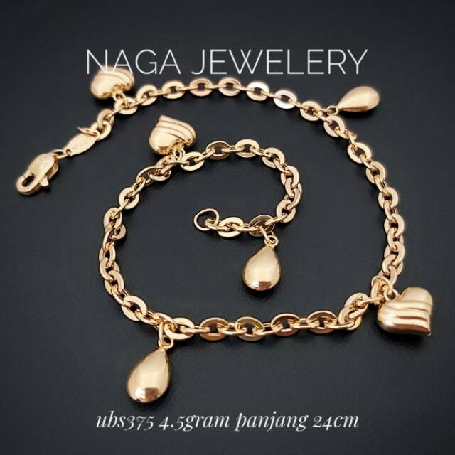 GELANG KAKI VARIASI RANTAI HATI EMAS 375