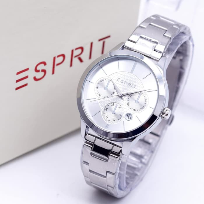 Jam Tangan Wanita / Cewek Murah Esprit Chrono Off rantai Silver White