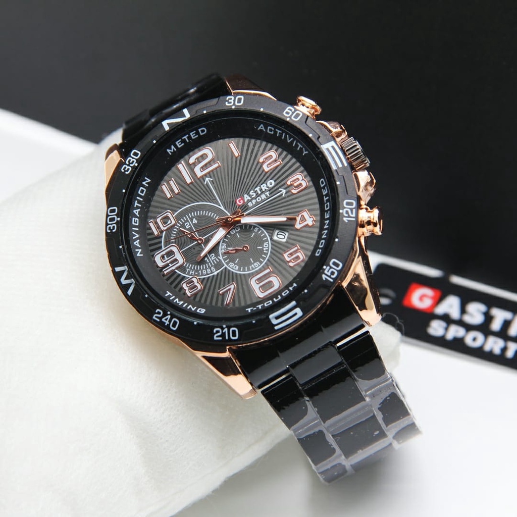 BEST SELLER JAM TANGAN PRIA GASTRO A35 TALI RANTAI CHRONO HIASAN TANGGAL AKTIF FREE BOX  || JAM TANGAN FASHION PRIA GASTRO