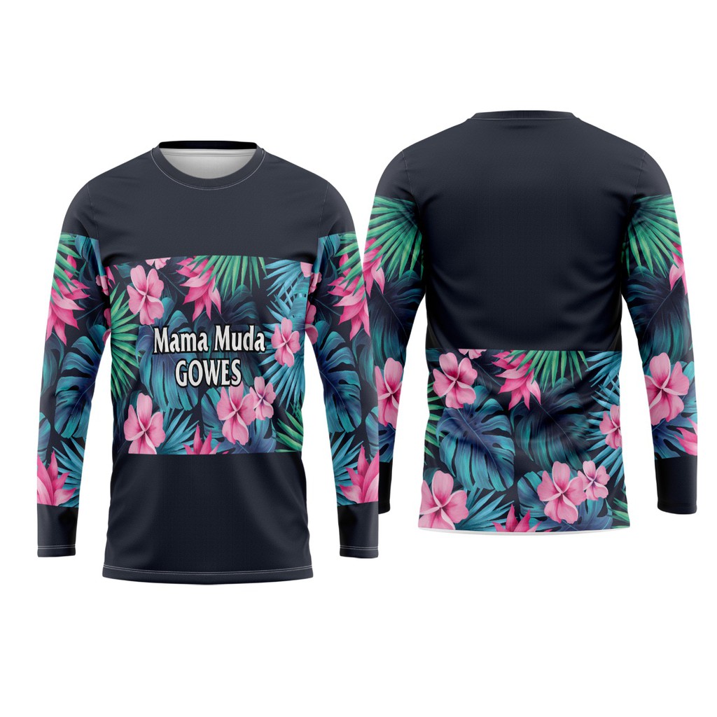 Nusaya - Jersey Sepeda Wanita Motif Bunga Custom Fullprint / Baju Sepeda Cewek Warna Hitam