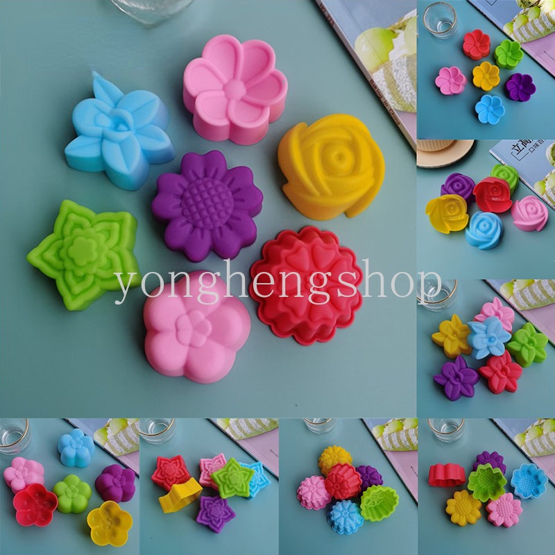 1pc Cetakan Kue Muffin / Coklat / Pudding / Es Batu / Cupcake / Sabun DIY Bentuk Bunga Bahan Silikon Anti Lengket