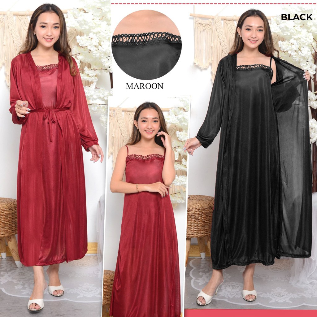 hokyfashion Baju Tidur Jubah Long+Inner Kimono Satin-7
