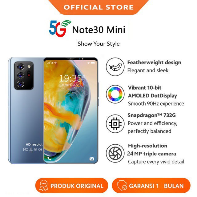 Note30 Mini Handphone Android 5.5 Inci HD Layar Hp 6GB+128GB Smartphone