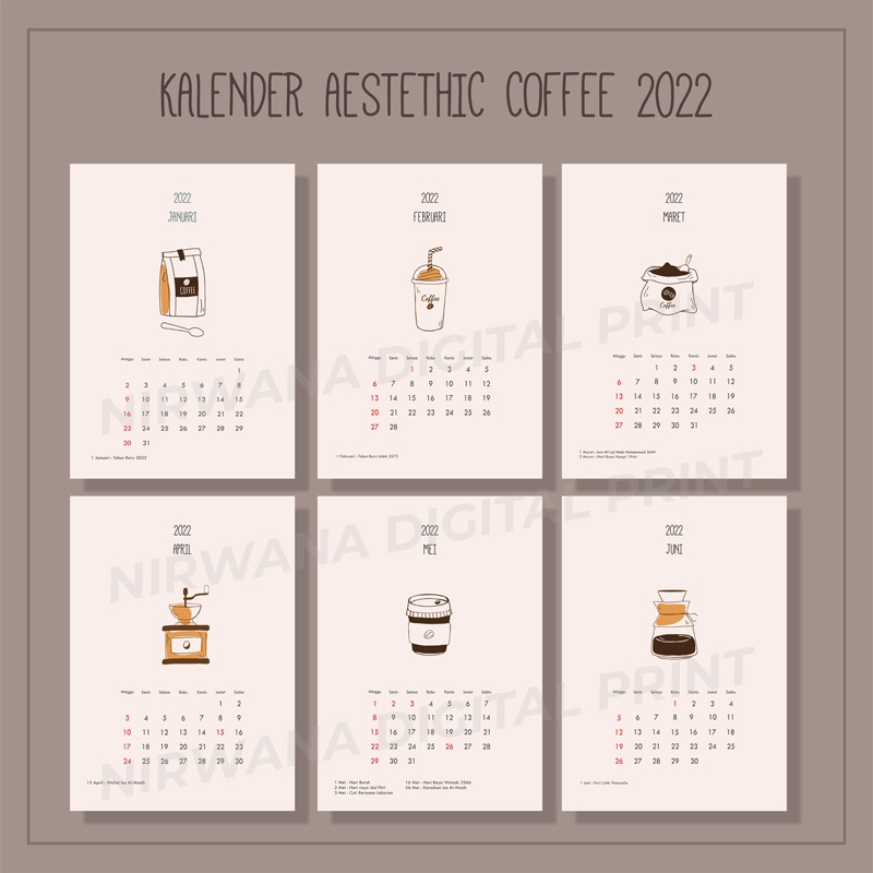 KALENDER MEJA AESTHETIC COFEE TAHUN 2024