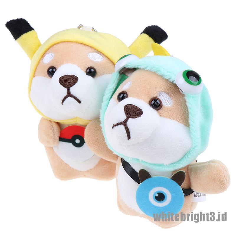 (white3) 1pc Gantungan Kunci Boneka Anjing Shiba Inu Bahan Plush Ukuran 12cm