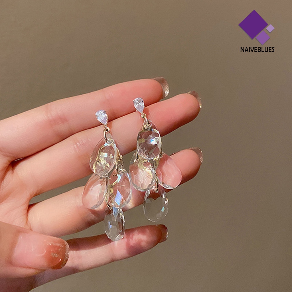 1 Pasang Anting Tusuk Gantung Bentuk Geometri Hias Kristal Imitasi Transparan Untuk Wanita