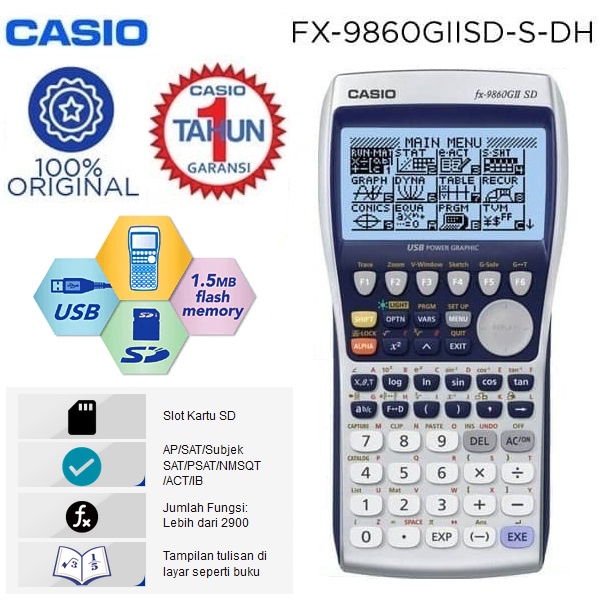 

Kalkulator Grafik Ilmiah Algebra Scientific Calculator Casio FX9860GII SD kabel USB dan MicroSD Card