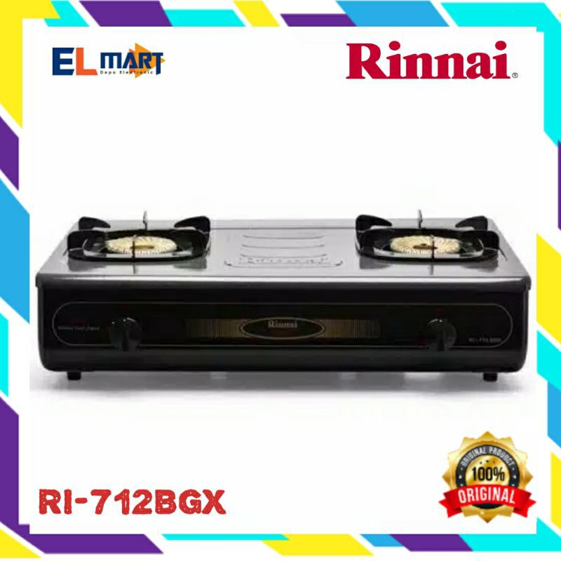 RINNAI kompor gas 2 tungku Api Biru Tornado RI 712BGX - 712 BGX -RI712BGX Api Lilin SNI Original