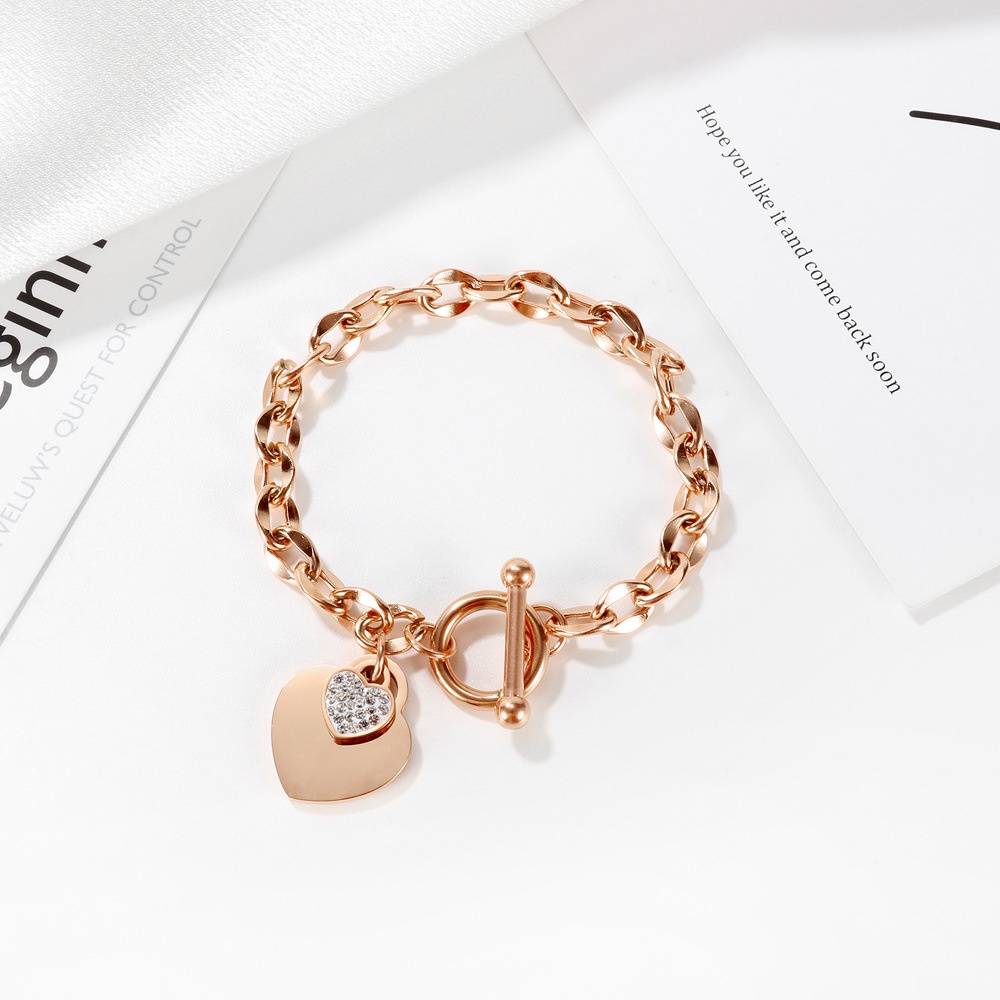 Gelang Bracelet Wanita Aksesoris Titanium Korea Love GK158 rose gold cocok hadiah motif hati