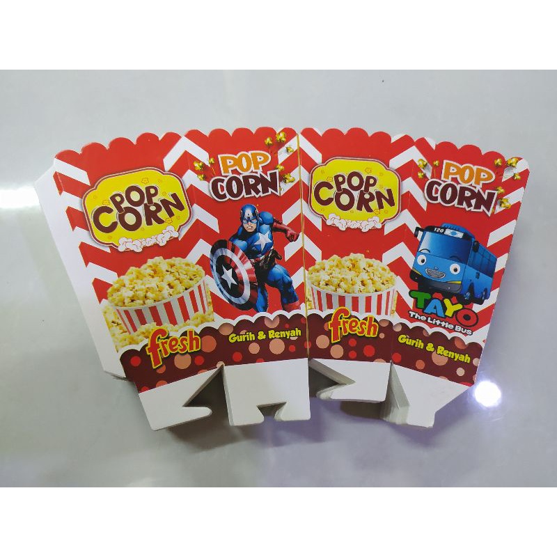 Kertas dan Plastik popcorn 12x6cm .banyak gambar box popcorn kemasan popcorn wadah popcorn bungkus popcorn