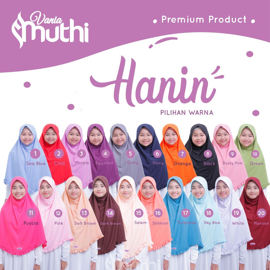 Jilbab HANIN Vania Muthi Curly Size M (SD-SMP) dan L (SMP-SMA) - Hijab Remaja - Jilbab Sekolah