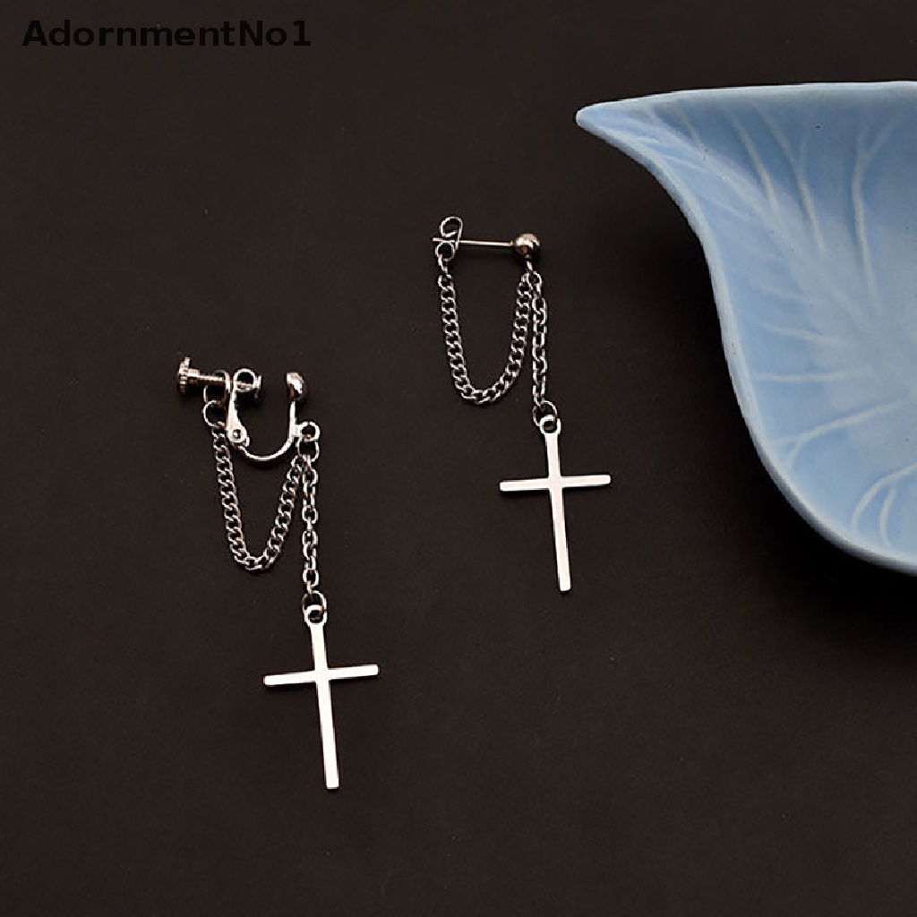 (AdornmentNo1) Anting Tusuk Bentuk Salib Bahan Stainless Steel Model Gothic / Rock Untuk Unisex