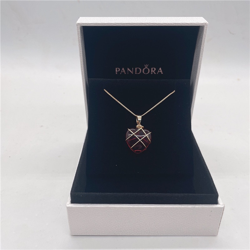 Pandora Kalung Rantai Emas 18K Liontin Hati Hias Cubic Zirconia Untuk Wanita