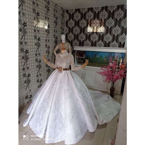 READY TERMURAH LILY GAUN PENGANTIN  AKAD BALLGOWN MEKAR GAUN PENGANTIN MODERN EKOR PANJANG