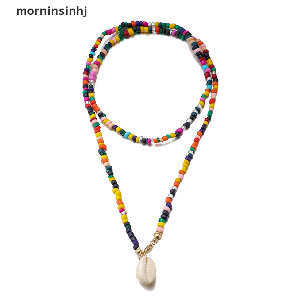 Mor Kalung Choker Multilayer Gaya Boho Dengan Manikmanik Kerang Untuk Wanita