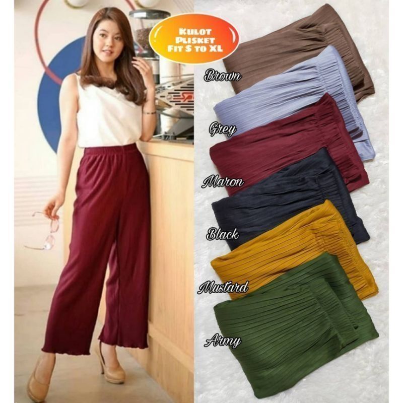 ☄️COD☄️ Kulot Plisket Polos Lipit Wanita Premium Fit S-XL Rp 50,000,- / Celana Kulot Polos Wanita