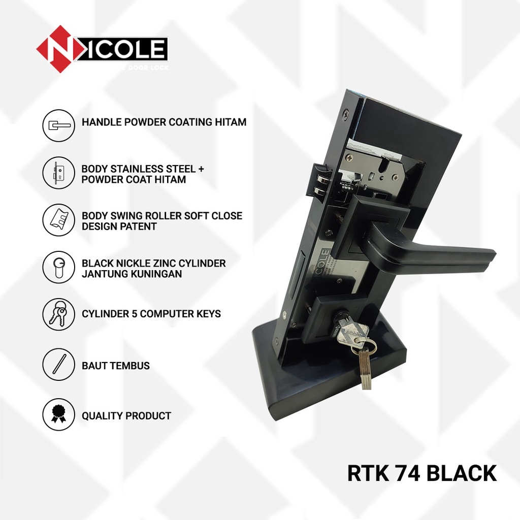 Kunci Pintu Misah / Handle Rosette RTK 71 72 74 96 Hitam