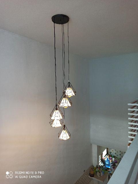 Lampu gantung void tangga diamond kain 5in1 minimalis Lampu gantung void tangga diamond kain 5in1 minimalis