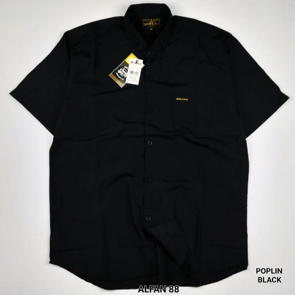 Kemeja Pendek Pria Wanita Linen Oversize Polos Premium Slimfit Hitam