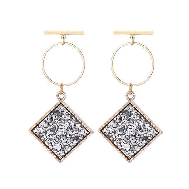 LRC Anting Tusuk Fashion Color Square Shape Decorated Earrings