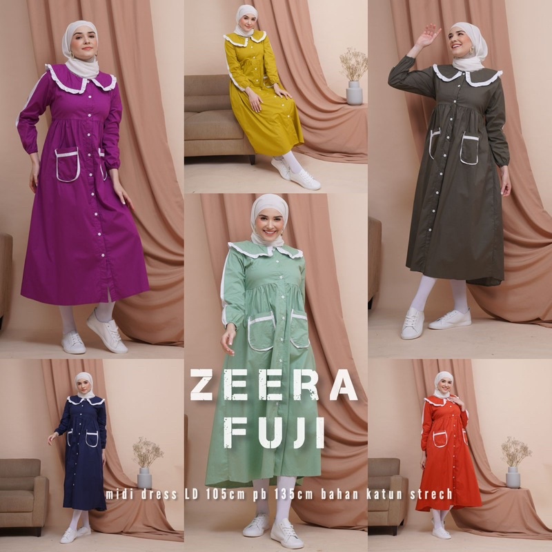 Daster Arab Zeera FUJI Dress Midi Kerah Vintage Terkini Ori Zeera