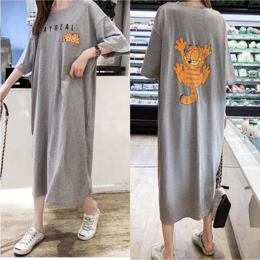 LONG DRESS JUMBO wanita STAY REAL - GARFIELD / konveksi murah tanah abang