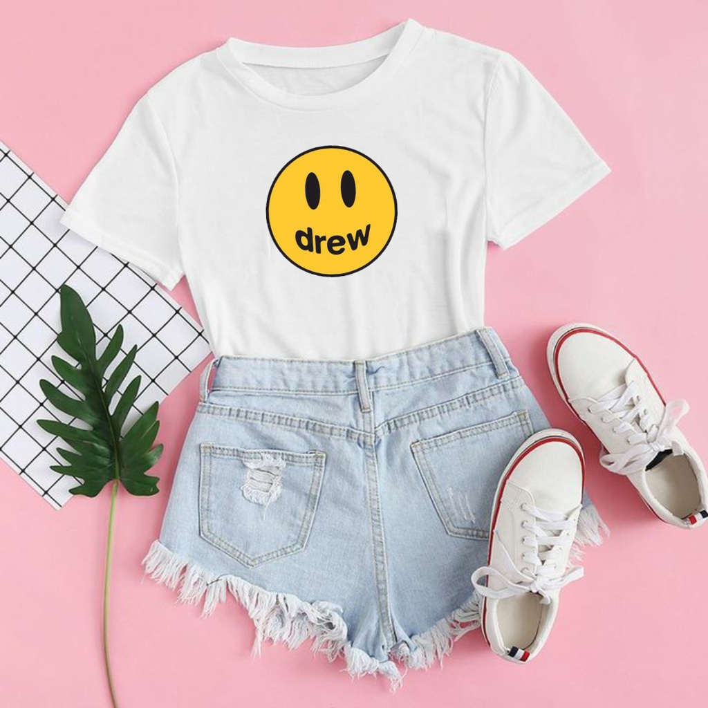 BOO FASHION - BAJU KAOS DISTRO DREW SMILE JUSTIN BIEBER KEKINIAN , KAOS ATASAN WANITA DREW SMILE BAH
