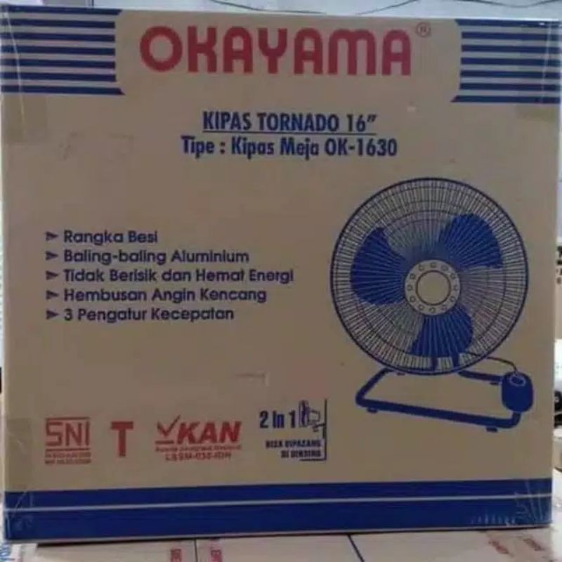 Kipas Angin Besi OKAYAMA OK-1630 Tornado 16inchi 2 in 1(Bisa Duduk  &amp; Dinding)