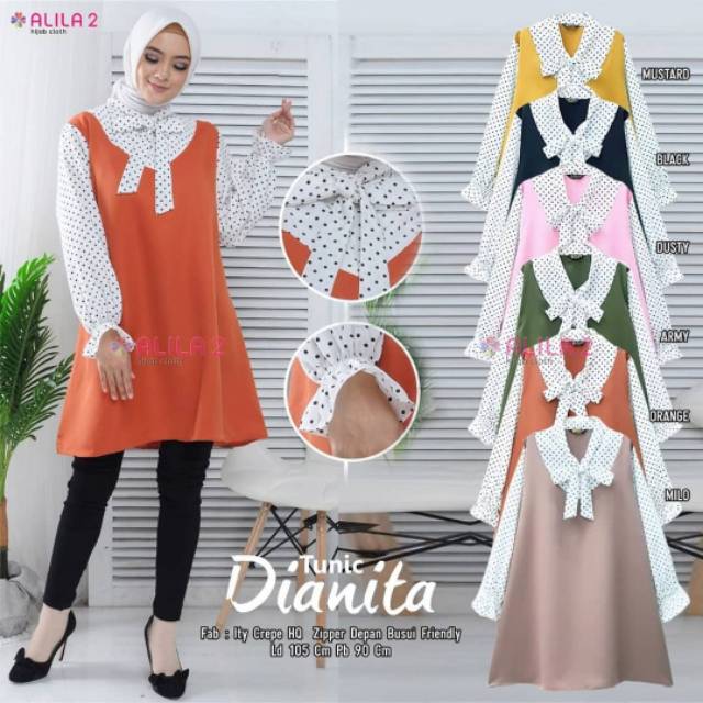 Dianita Tunic, TUNIK WANITA CANTIK FIT XL LD 106 BAHAN ITY CREPE IMPORT TERMURAH KEKINIAN OOTD