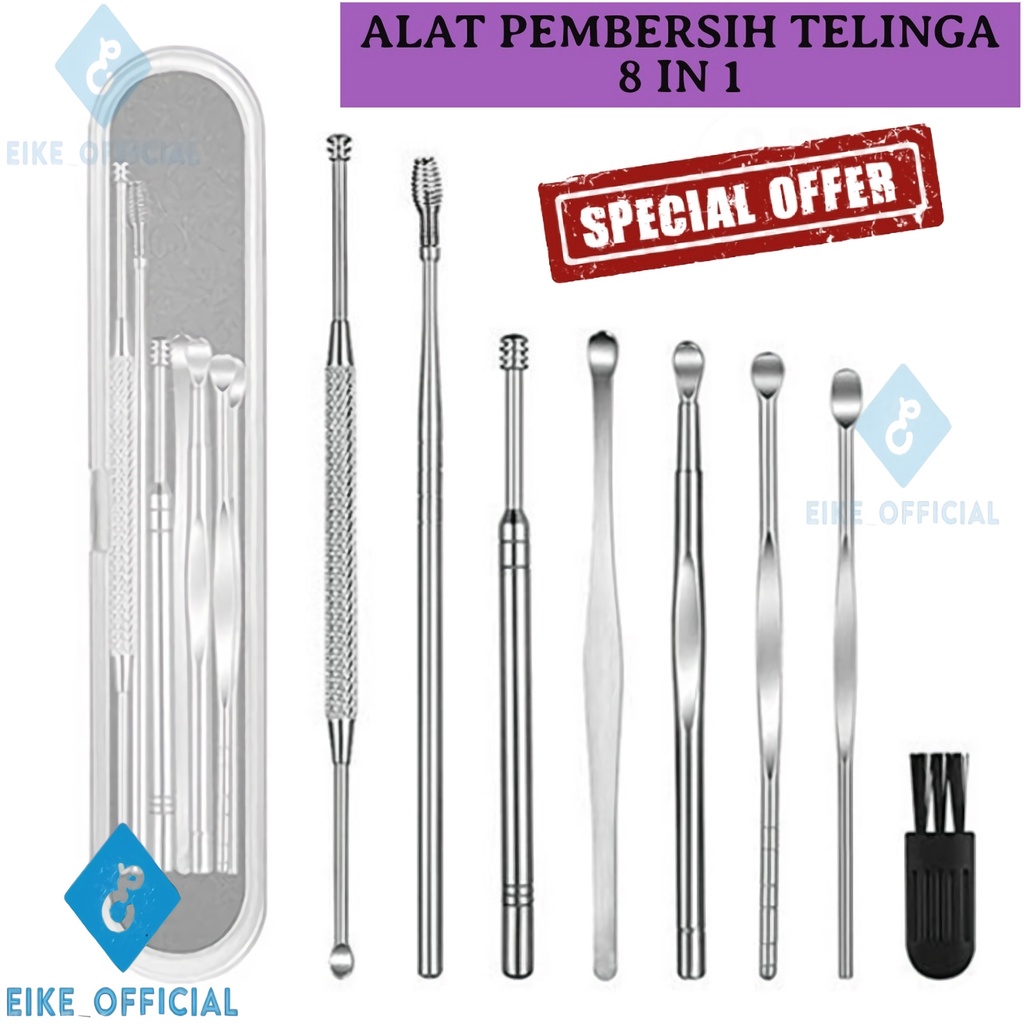 [EIKE] ALAT PEMBERSIH TELINGA 8 IN 1 / PEMBERSIH TELINGA STAINLESS / PEMBERSIH KUPING